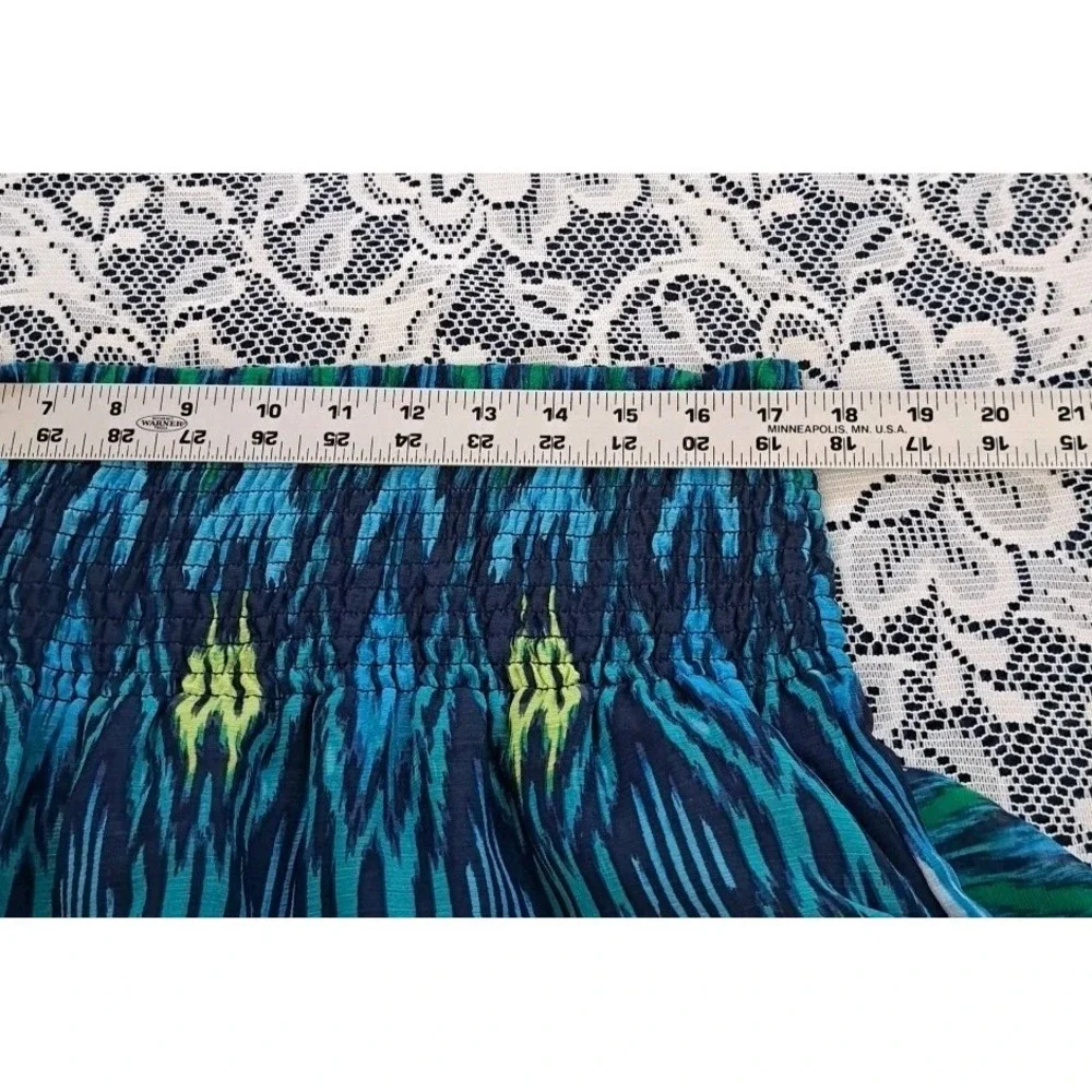 Fashion Bug Maxi Skirt 0X‎ Blue Aztec Elastic Waist Tiered Lined Beachy Boho